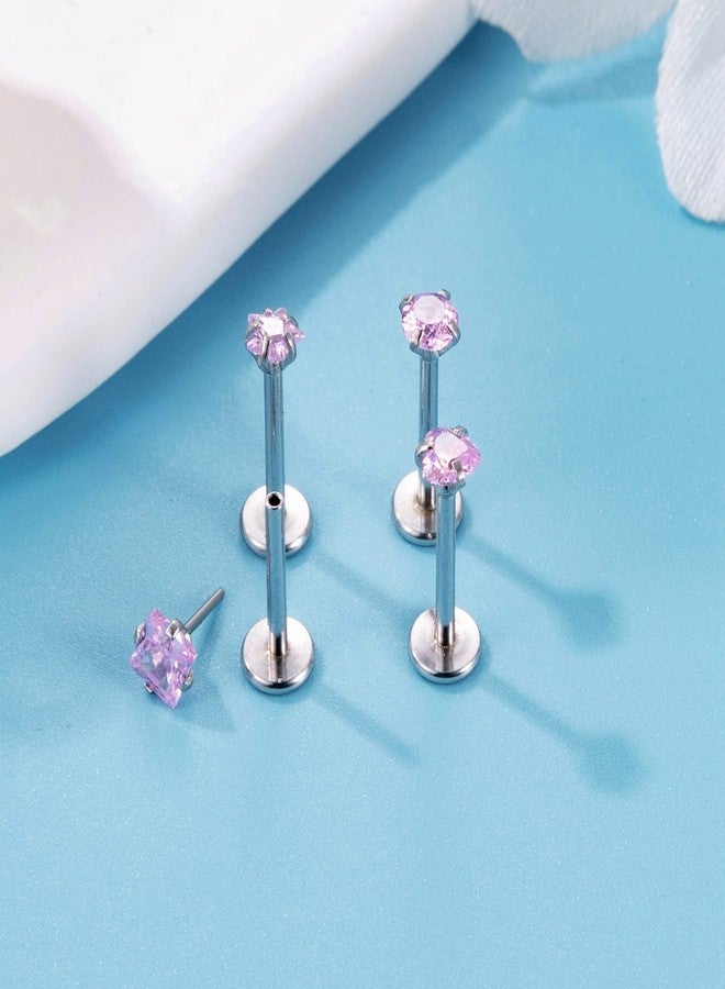 NICEIGHT 8Pcs 16G Stainless Steel Threadless Push in Nose Rings Studs for Women CZ Tragus Earring Set Labret Monroe Medusa Piercing Lip Ring Cartilage Tragus Helix Studs 8mm P - Image 4